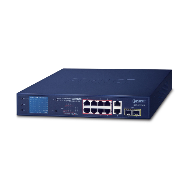 PLANET Switch Gigabit Ethernet PoE 1U Switch Gigabit Ethernet No Administrado PLANET GSD-1222VHP con 24 puertos PoE en carcasa azul