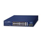 Switch Ethernet PLANET de 16 Puertos Gigabit 10/100/1000T con PoE 802.3at, modelo GSD-2022P, color azul