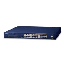 Imagen del PLANET GSW-2620HP switch No administrado con soporte para Ethernet 10G, PoE y formato 1U en color azul. SKU: GSW-2620HP