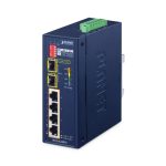 Switch Fast Ethernet no administrado PLANET con tecnología PoE y color azul, SKU IFGS-624PTF