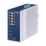Switch industrial PLANET IP30 con 8 puertos Gigabit Ethernet no administrado, carcasa de aluminio, modelo IGS-1000-8T4X, color azul