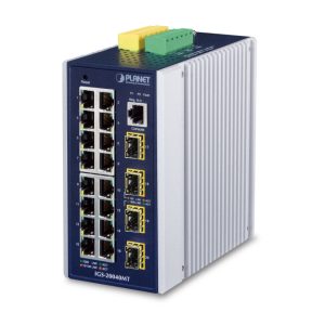 Switch gestionado PLANET IGS-20040MT L2+ con puertos Gigabit Ethernet de 10/100/1000 Mbps en colores azul y blanco