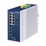 Imagen del switch PLANET IP30 Industrial L2/L4, modelo IGS-4215-8T4X, con 8 puertos Gigabit Ethernet (10/100/1000), carcasa de aluminio azul.