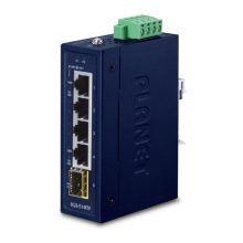 Imagen del PLANET IGS-510TF, un switch no administrado Gigabit Ethernet con puertos 10/100/1000 en color azul