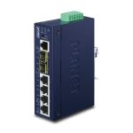 Imagen del PLANET IGS-5225-4T2S, switch gestionado L2+ Gigabit Ethernet (10/100/1000) en color azul con 4 puertos y SKU IGS-5225-4T2S.