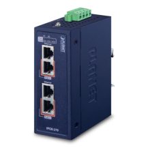 PLANET IPOE-270, un switch PoE azul con 7 puertos, SKU IPOE-270