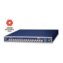 Imagen del PLANET LRP-1622CS, un switch gestionado L2/L4 Gigabit Ethernet (10/100/1000) con Energía sobre Ethernet (PoE), de tamaño 1U y color azul, SKU LRP-1622CS