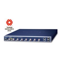 Imagen del switch gestionado PLANET LRP-822CS con Gigabit Ethernet, energía sobre Ethernet (PoE) y tamaño 1U en color azul.