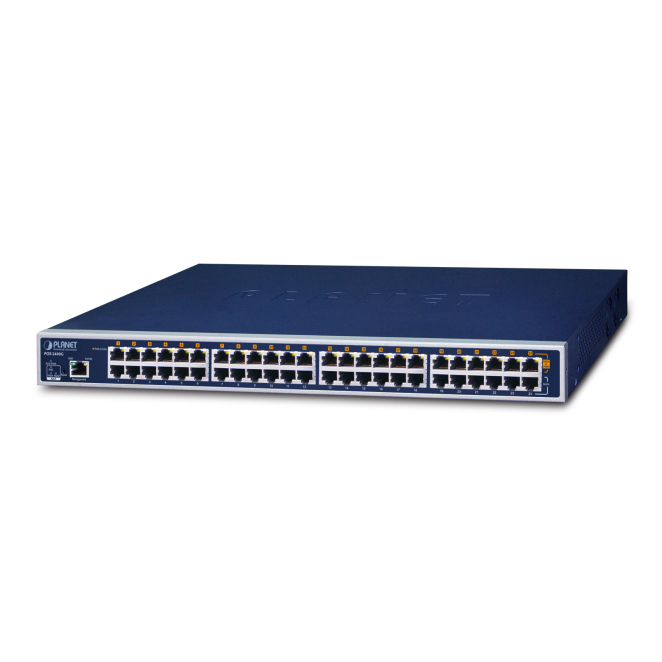PLANET Switch Gestionado Gigabit Ethernet PoE Azul Imagen del switch gestionado PLANET POE2400G con capacidad Gigabit Ethernet (10/100/1000) y Energía sobre Ethernet (PoE), SKU POE-2400G