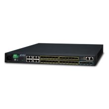 Switch Gestionado L3 PLANET modelo SGS-6341-16S8C4XR, con 16 puertos SFP y 8 puertos Gigabit Ethernet, tamaño 1U, color negro. SKU: SGS-6341-16S8C4XR.