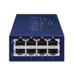 Vista frontal del switch Fast Ethernet PLANET UPOE-400 con soporte PoE en color azul (UPOE-400)