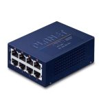 Vista frontal del switch Fast Ethernet PLANET UPOE-400 con soporte PoE en color azul (UPOE-400)