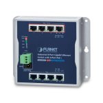 Imagen del switch PLANET WGS-804HP, un switch no administrado L2 con puertos Gigabit Ethernet y soporte PoE, color negro.