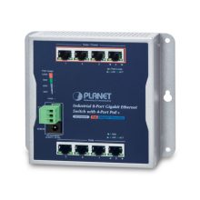 Imagen del switch PLANET WGS-804HP, un switch no administrado L2 con puertos Gigabit Ethernet y soporte PoE, color negro.