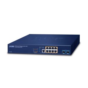 Switch gestionado PLANET con capacidad Gigabit Ethernet (10/100/1000) y soporte PoE, modelo WS-1032P. Color azul.