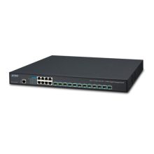 Switch gestionado PLANET XGS-6350-12X8TR con 12 puertos Gigabit Ethernet, formato 1U en color negro, SKU: XGS-6350-12X8TR