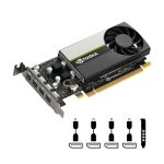 Imagen de la tarjeta gráfica PNY modelo NVIDIA T1000 con 4 GB de memoria GDDR6, SKU VCNT1000-SB. Ideal para tareas gráficas intensivas
