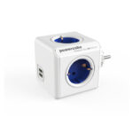 Base múltiple Allocacoc PowerCube Original USB con 4 salidas AC, interior azul y blanco. SKU: 1202BL/DEOUPC