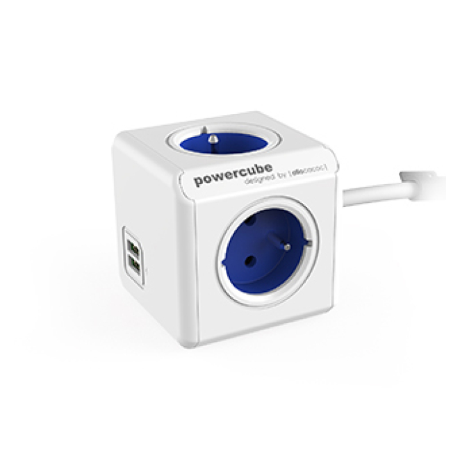 Allocacoc base múltiple azul y blanca de 4 salidas AC Base múltiple Allocacoc de color azul y blanco con 4 salidas AC para uso en interiores y cable de 1,5 metros, SKU 2402BL/FREUPC