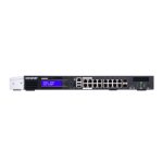 Switch gestionado QNAP QGD-1600P con Gigabit Ethernet, PoE, diseño 1U en colores negro y gris. SKU: QGD-1600P-4G