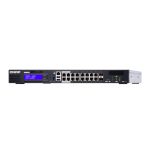 Switch gestionado QNAP QGD-1600P con Gigabit Ethernet, PoE, diseño 1U en colores negro y gris. SKU: QGD-1600P-4G