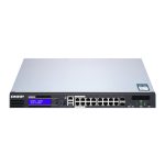 Switch gestionado QNAP QGD-1600P con Gigabit Ethernet, PoE, diseño 1U en colores negro y gris. SKU: QGD-1600P-4G