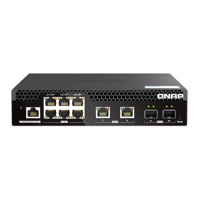QNAP Switch Gestionado L2 10G Ethernet 1U Negro QNAP QSW-M2106R-2S2T switch gestionado L2 con puertos 10G Ethernet en tamaño 1U y color negro, SKU QSW-M2106R-2S2T