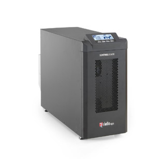 Riello Sentinel Tower UPS Doble Conversión 10 kVA Sistema de alimentación ininterrumpida Riello Sentinel Tower de doble conversión con 10 kVA y 10000 W de potencia, 2 salidas AC. SKU: STW10000