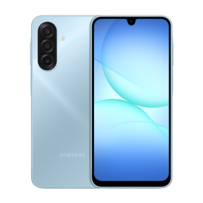 Samsung Galaxy A17 – Smartphone de 6.7 pulgadas, 4G, 8GB RAM, Azul claro Samsung Galaxy A17 con pantalla de 6.7 pulgadas, 4G, ranura híbrida dual SIM, USB Tipo C, 8GB RAM, 256GB almacenamiento y batería de 5000 mAh. SKU: SM-A175FLBEEUE