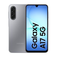 Imagen del Samsung Galaxy A17 5G con Dual SIM, pantalla de 6.7 pulgadas, 8GB de RAM, 256GB de almacenamiento y batería de 5000mAh en color gris. SKU: SM-A176BZADEUE