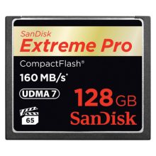 Tarjeta CompactFlash SanDisk de 128GB, modelo Extreme Pro, con una velocidad de transferencia de 160MB/s. SKU: SDCFXPS-128G-X46