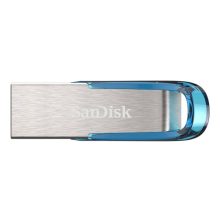 Unidad flash USB SanDisk Ultra Flair de 128 GB, compatible con USB tipo A 3.2 Gen 1, color azul y plata, SKU SDCZ73-128G-G46B