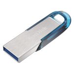 Unidad flash USB SanDisk Ultra Flair de 128 GB, compatible con USB tipo A 3.2 Gen 1, color azul y plata, SKU SDCZ73-128G-G46B