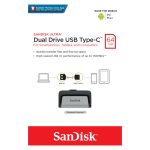 Unidad flash SanDisk Ultra Dual Drive USB Type-C de 64GB con conectores USB Type-A y USB Type-C 3.2 Gen 1 en colores negro y plata, SKU SDDDC2-064G-G46