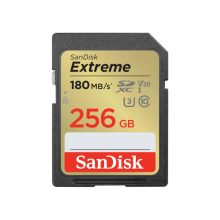 Tarjeta de memoria SanDisk Extreme de 256 GB con especificaciones UHS-I Clase 10. SKU: SDSDXVV-256G-GNCIN