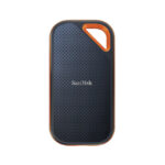 SanDisk Extreme PRO SSD de 4TB con conexión USB Tipo C 3.2 Gen 2, color negro y naranja. SKU SDSSDE81-4T00-G25