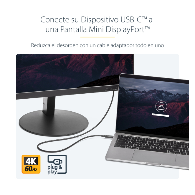 StarTech.com Cable de 1m USB-C a Mini DisplayPort - 4K 60Hz - Negro - Adaptador USB 3.1 Tipo C a mDP 5 StarTech USB-C a Mini DisplayPort Cable con monitor UHD