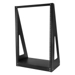 Foto del rack abierto de 2 columnas para servicio pesado 16U de StarTech.com, modelo con SKU 2POSTRACK16 adecuado para servidores y equipos de red.