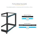 Imagen del StarTech.com rack 12U móvil de marco abierto con cuatro columnas para servidores, SKU 4POSTRACK12U. Incluye ruedas y patas niveladoras.