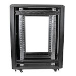 Imagen del StarTech.com Armario Rack para Servidores 22U de 19 pulgadas, 4 columnas, con cerradura y seguro, ruedas y carriles de montaje ajustables. SKU: RK2236BKF