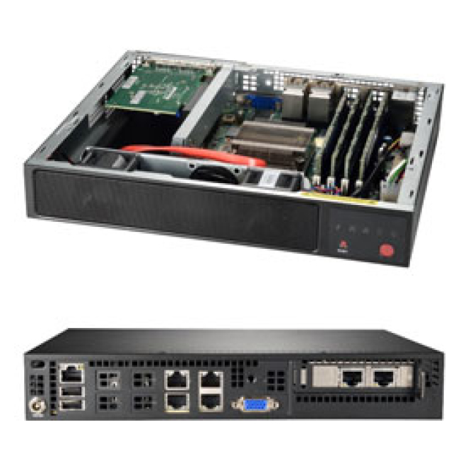 Supermicro servidor barebone Intel SoC SYS-E300-9A-4C Imagen del Supermicro SYS-E300-9A-4C, servidor barebone con Intel SoC y diseño en color negro. SKU: SYS-E300-9A-4C