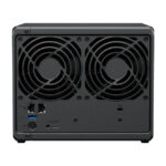 Imagen del Synology DiskStation DS925+ NAS con procesador Ryzen Embedded V1500B, 4 GB de memoria DDR4 y 64 TB en unidades de disco duro (SKU: DS925++4XHAT3310-16T). Color negro.