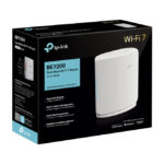 Imagen del TP-Link Archer BE450, un router inalámbrico Multi-Gigabit Ethernet de doble banda 2,4 GHz y 5 GHz en color blanco. SKU Archer BE450