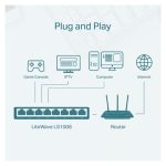 Switch no administrado Fast Ethernet 10/100 de TP-Link en color blanco, modelo LS1008