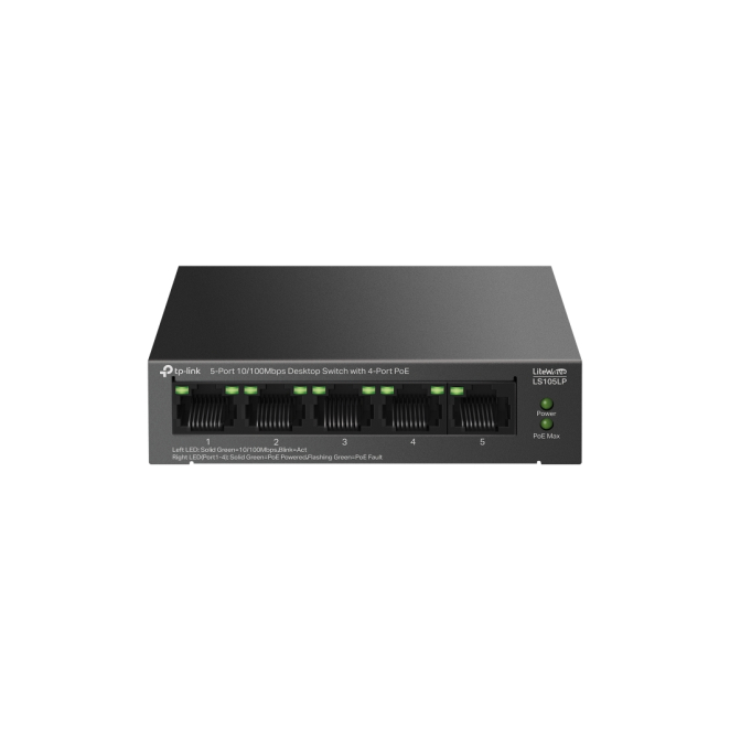 TP-Link LiteWave LS105P No administrado Fast Ethernet (10/100) Energía sobre Ethernet (PoE) Negro 1 TP-Link LiteWave LS105P no administrado Fast Ethernet (10/100) energía sobre Ethernet (PoE) negro