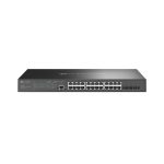 Switch gestionado TP-Link Omada SG3428MP L2+ Gigabit Ethernet con PoE, SKU SG3428MP. Incluye 24 puertos gigabit más 4 puertos SFP+ en color negro.