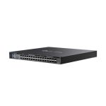 Vista frontal del TP-Link switch gestionado L2+/L3 negro, modelo SX6632YF, con múltiples puertos de alta velocidad y funciones avanzadas de gestión.