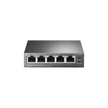 Imagen del TP-Link TL-SF1005P, un switch no administrado con capacidad Fast Ethernet (10/100) y soporte para Energía sobre Ethernet (PoE) en color negro. SKU: TL-SF1005P