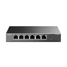 Imagen del TP-Link TL-SF1006P, un switch no administrado Fast Ethernet (10/100) con Energía sobre Ethernet (PoE) en color negro. SKU TL-SF1006P