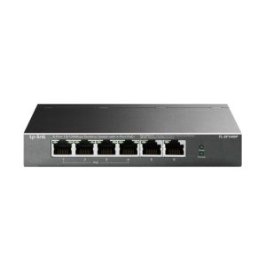 Imagen del TP-Link TL-SF1006P, un switch no administrado Fast Ethernet (10/100) con Energía sobre Ethernet (PoE) en color negro. SKU TL-SF1006P